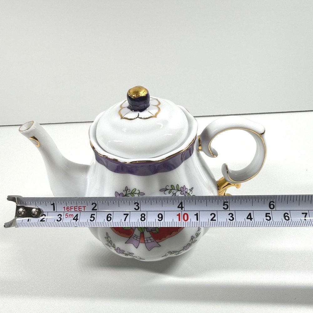 Vintage Teapot Red Hat Society Floral Purple Gold Trim Tea Party Decor Gift - Picture 11 of 11